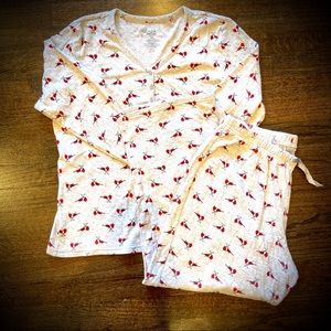 Winter Christmas Pajama Set Sz M Cardinal Pattern